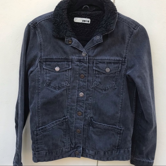 Jackets & Coats Moto Black Denim Jacket With Sherpa